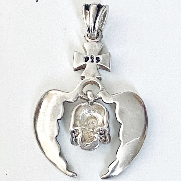 925 Silver skull angel wings pendant iron cross unisex - Picture 6 of 6